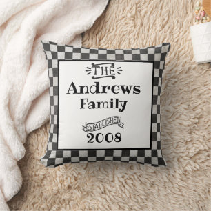 Coussin Typographie damier Famille personnalisable