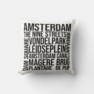 Coussin Typographie d'Amsterdam - Le Pays-Bas Word Art