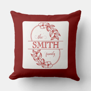 Coussin Typographie de famille personnalisée bordeaux flor