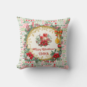 Coussin Typographie de Noël rouge et vert sans couture