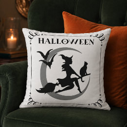 Coussin TYPOGRAPHIE D'Halloween Sorcière Volante Magique