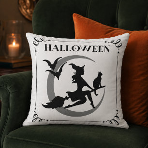 Coussin TYPOGRAPHIE D'Halloween Sorcière Volante Magique