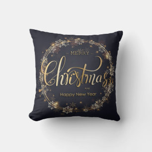 Coussin Typographie dorée de Noël Pneus blancs Noir
