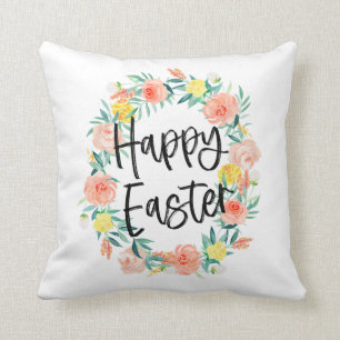 Coussin Typographie élégante Aquarelle Florale Wreath P
