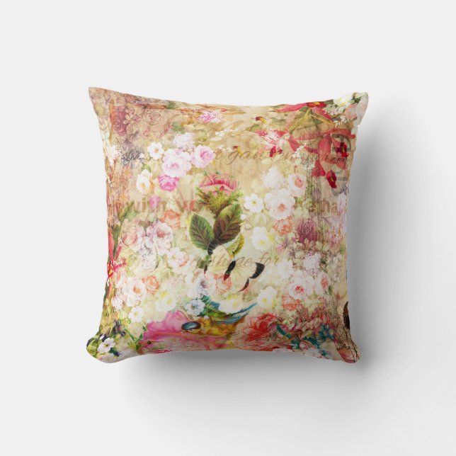 Coussin Typographie florale rose rustique de collage de (Recto)
