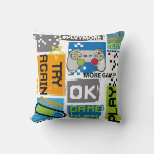 Coussin Typographie Game impression pixel. Illustration du