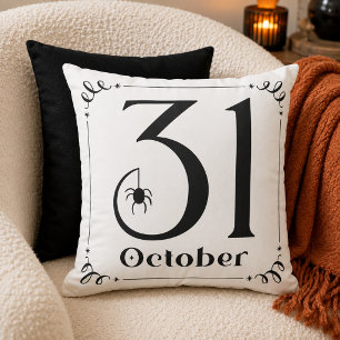 Coussin Typographie Halloween noir et blanc du 31 octobre