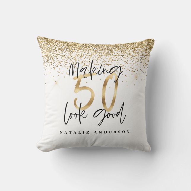 Coussin Typographie moderne or parties scintillant chic 50 (Recto)