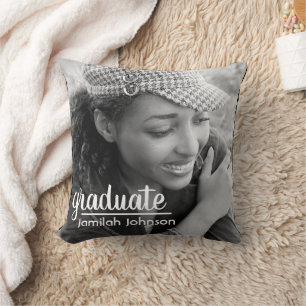 Coussin Typographie moderne Photo Graduation Keepsaké Thro