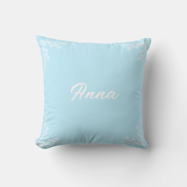 Coussin Typographie personnalisée moderne pastel bleu nom (Recto)