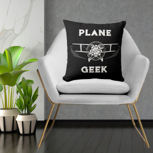 Coussin Typographie Plane Geek & Avion,Noir,Simple 