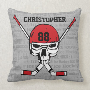 Coussin Typographie rouge de casque et de bâtons de crân