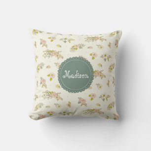 Coussin Typographie vintage rose verte