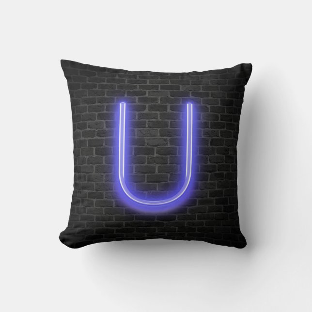 Coussin U Initiale À Neon Marquee Sur Brick (Recto)