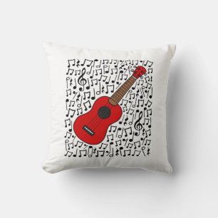 Coussin Ukulele Notes musicales Uke Player Musician (Rouge