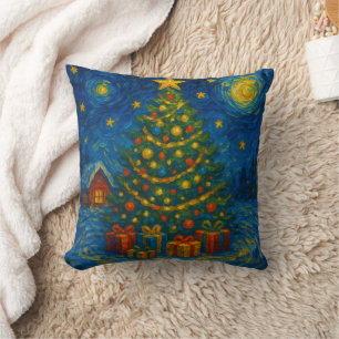 Coussin Un arbre de Noël sensuel à la Van Gogh