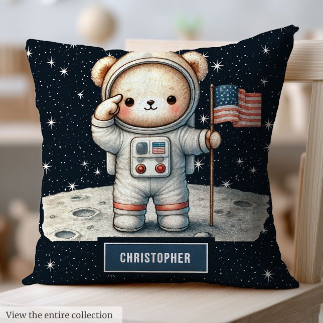 Coussin Un astronaute douillet à l'ours en peluche lance l (Cozy Teddy Bear Astronaut Throw Pillow Baby Boy Gift)