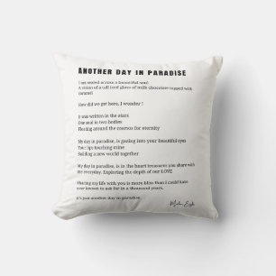 Coussin Un autre jour au paradis poème noir blanc