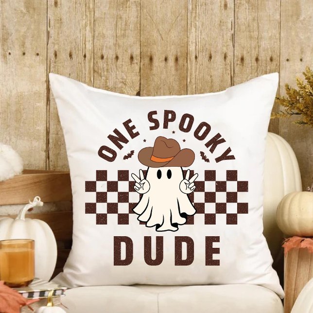 Coussin Un bébé cowboy ouest américain d'un mec effrayant  (One Spooky Dude Western Baby Cowboy Birthday Throw Pillow)