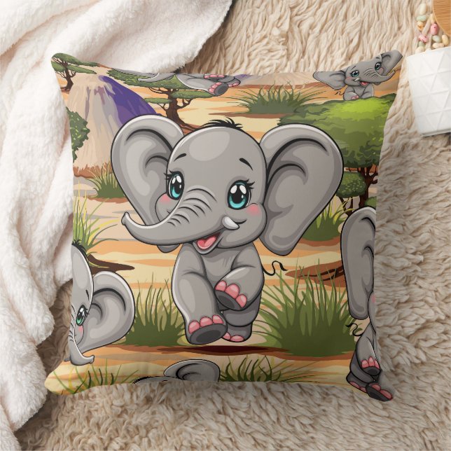 Coussin Un bébé éléphant qui sonne heureux dans la savane  (Couverture)