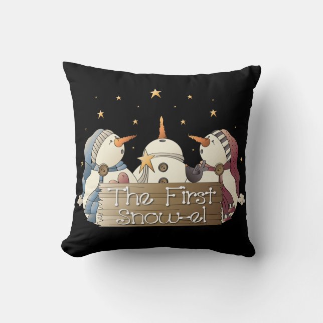 Coussin Un bonhomme de neige de Trois Pays lance l'oreille (Recto)