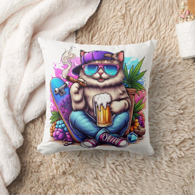 Coussin Un chat cool jouissant d'une fête de rue animée (Couverture)