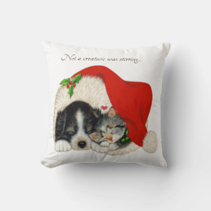 Coussin Un chiot et un chaton à Santa hat Throw Pillow