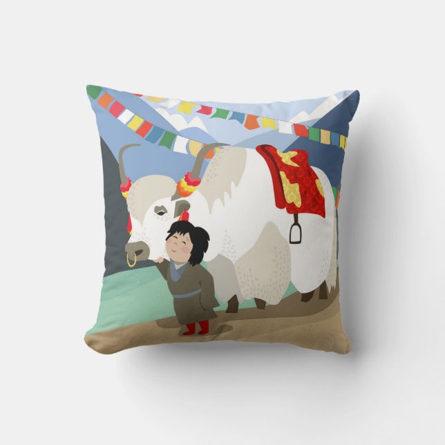 Coussin Un enfant et meilleur ami animal tibétain yak colo (Recto)