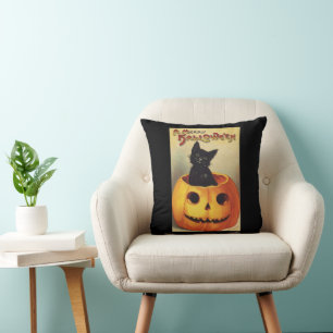 Coussin Un joyeux Halloween par Ellen Clapsaddle, Chat Vin