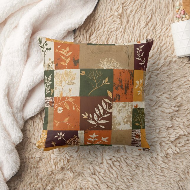 Coussin Un patchwork de feuilles d'automne et de la nature (Couverture)