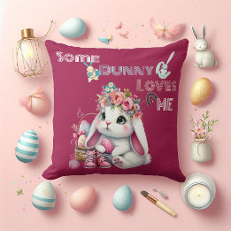 Coussin Un petit lapin m'aime Corbeille de printemps fanta