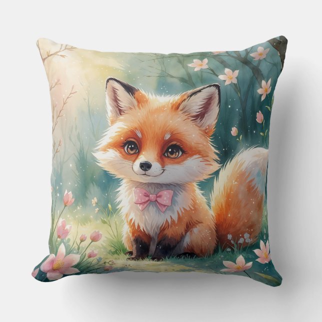 Coussin Un renard mignon et un arc rose (Recto)
