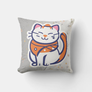 Coussin Un très heureux chat tuxedo blanc et rose Thon Pil