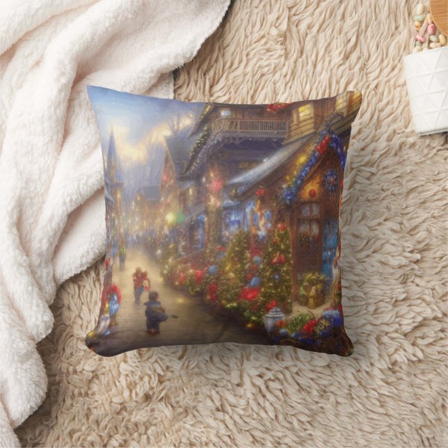 Coussin Un village de Noël Imaginaire paysage neigeux (Couverture)