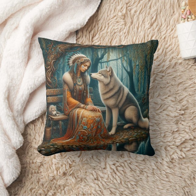 Coussin Une Américaine D'Origine Assis Avec Un Loup Dans L (Couverture)