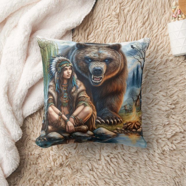Coussin Une Américaine D'Origine Assis Par Ours Au Coucher (Couverture)