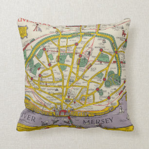 Coussin Une carte de Merseyside, Liverpool