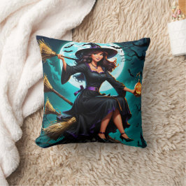 Coussin Une charmante sorcière avec un citrouille au crépu
