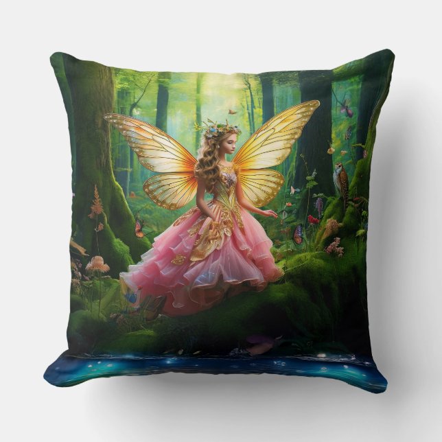 Coussin Une fée magique dans la forêt forestière (Recto)