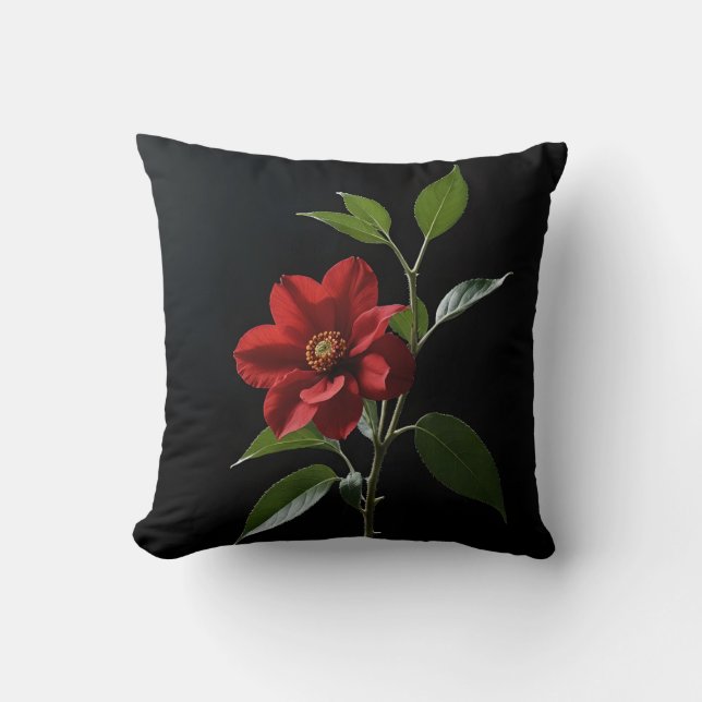 Coussin Une fleur rouge isolée sur un arrière - plan noir (Recto)