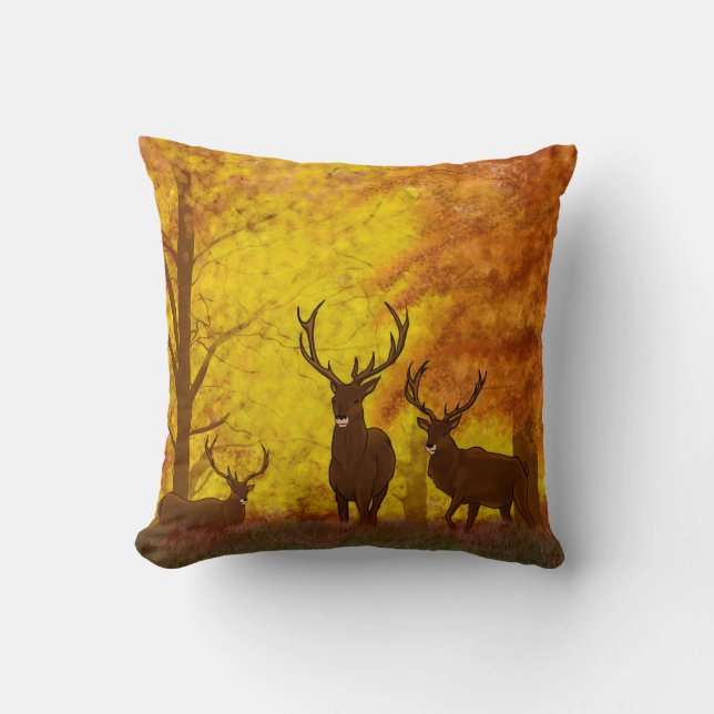 Coussin Une illustration extraordinaire de cerfs, de chass (Recto)
