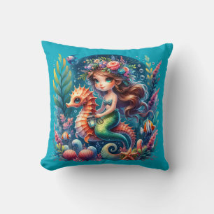 Coussin "Une sirène sous-marine en effervescence à cheval