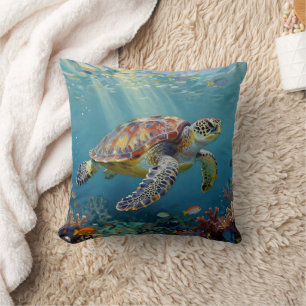 Coussin Une Tortue de Mer et des Rayons de Soleil dans l'O