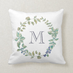 Coussin Une verdure délicieuse  Aquarelle Wreath and Mono