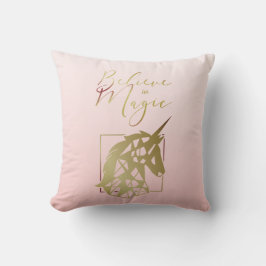 Coussin Unicorn | Believe in Magic Quote on Pink Blush