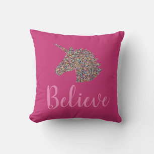 Coussin Unicorn Croire Rainbow Sprinkles Hot rose