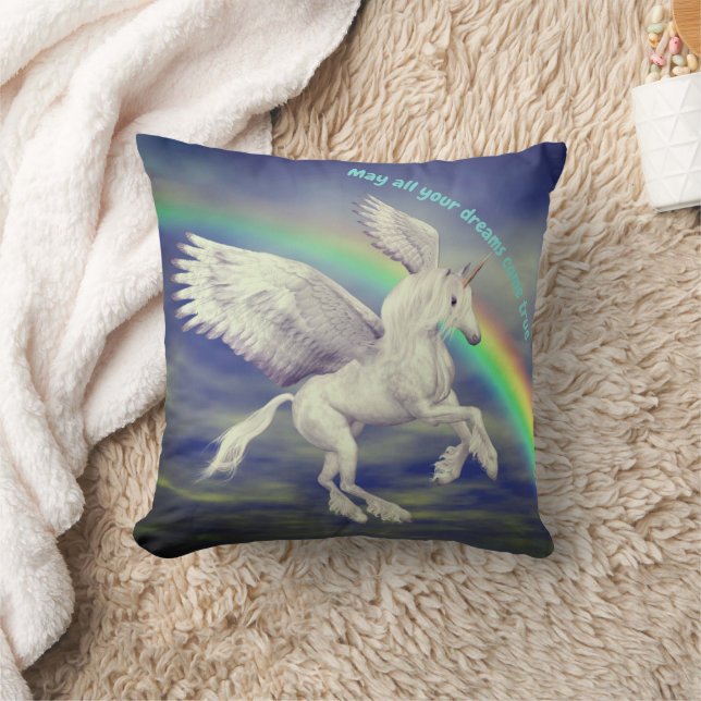 Coussin Unicorn Flying Over Rainbow Dreams Inspirational (Couverture)