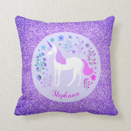 Coussin Unicorn Purple Parties scintillant Nom personnalis