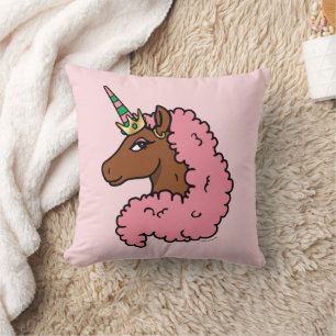 Coussin Unicorne Afro Rose clair