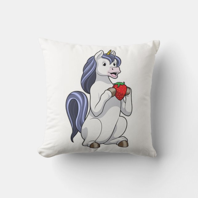Coussin Unicorne aux fruits de fraise (Recto)
